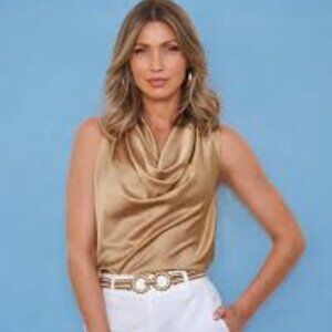 Boston Proper Marilyn Cowl-Neck Charmeuse Blouse ** SZ XL